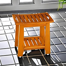Load image into Gallery viewer, Solid Teak Wood Shower Bench Seat with Storage Shelf