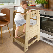 Load image into Gallery viewer, Wooden Montessori Toddler Cooking Helper Activity Stool Tower Ladder