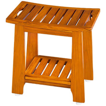 Load image into Gallery viewer, Solid Teak Wood Shower Bench Seat with Storage Shelf