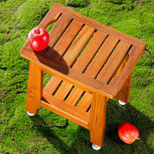 Load image into Gallery viewer, Solid Teak Wood Shower Bench Seat with Storage Shelf