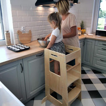 Load image into Gallery viewer, Wooden Montessori Toddler Cooking Helper Activity Stool Tower Ladder