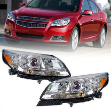 Load image into Gallery viewer, 2013 to 2015 Chevrolet Malibu Halogen Headlights, Chrome Housing Clear Projector Lens Assembly, Left Driver & Right Passenger Side Pair, Direct OEM Fit