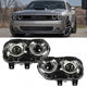 2015-2018 Dodge Challenger Halogen Headlights, Dual LED Halo DRL Signature Assembly, Left & Right Side Pair, Direct OEM Fit