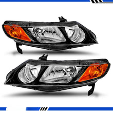 Load image into Gallery viewer, 2006-2011 Honda Civic 4-Door Sedan OE Style Black Halogen Headlight Assembly Pair