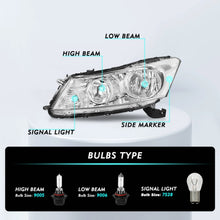 Load image into Gallery viewer, Title: 2008-2012 Honda Accord Sedan Chrome Headlight Assembly Pair with Clear Corners