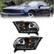 2010-2014 Ford Mustang Black Headlights, Amber Corner Stealth Crystal Clear Lens Assembly, Left & Right Side Pair, Direct OEM Fit