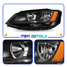 Load image into Gallery viewer, 2011-2018 Volkswagen Jetta Black Halogen Headlight Assembly Pair with Amber Markers