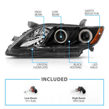 Load image into Gallery viewer, 2007-2009 Toyota Camry Dual LED Halo Projector Headlight Assembly Pair - Black