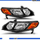 2006-2011 Honda Civic 4-Door Sedan OE Style Black Halogen Headlight Assembly Pair