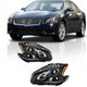 2009-2014 Nissan Maxima Black Housing Headlights, Halogen Amber Corner Lens Assembly, Left & Right Side Pair, Direct OEM Fit