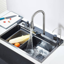 Load image into Gallery viewer, Waterfall Kitchen Sink Stainless Steel with Faucet Single Bowl Workstation Sink Cup Washer Soap Dispenser