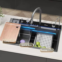 Load image into Gallery viewer, Waterfall Kitchen Sink Stainless Steel with Faucet Single Bowl Workstation Sink Cup Washer Soap Dispenser