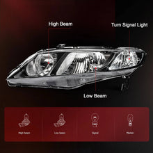 Load image into Gallery viewer, 2006-2011 Honda Civic Sedan Headlights, LH & RH Set for 1.8L & 2.0L 4 Door, Direct OEM Fitment Black Housing Assemblya