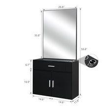 Load image into Gallery viewer, Wall Mount Barber Station Beauty Salon Cabinet, Professional Hair Styling Dressing Table with Drawer, 3 Tool Holes and mirror