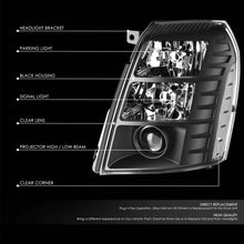 Load image into Gallery viewer, 2007-2014 Cadillac Escalade HID Headlights, Black Housing Clear Lens Projector Assembly, ESV EXT Pair, Direct OEM Fitment