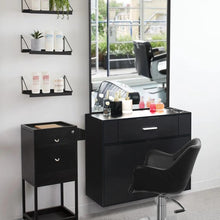 Load image into Gallery viewer, Wall Mount Barber Station Beauty Salon Cabinet, Professional Hair Styling Dressing Table with Drawer, 3 Tool Holes and mirror