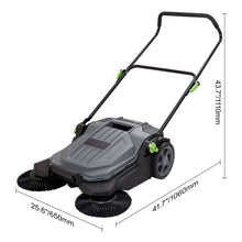 Load image into Gallery viewer, 25.6" Walk Behind Hand Push Floor Sweeper, Manual Industrial Road Sweeper with 5 Gallon Waste Container for Driveways & Warehouses