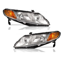 Load image into Gallery viewer, 2006-2011 Honda Civic 4 Door Chrome Headlights, Crystal Clear Lens Assembly, Left & Right Side Pair, Direct OEM Replacement
