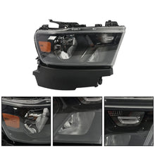 Load image into Gallery viewer, 2019-2024 Dodge Ram 1500 Black Headlight, Passenger Side (RH) Halogen Lamp with High/Low Beam Bulbs Included
