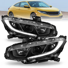 Load image into Gallery viewer, 2016-2021 Honda Civic Black Projector Headlights, Integrated LED Daytime Running Lights, Complete LH & RH Assembly Pair