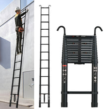 Load image into Gallery viewer, Telescoping Ladder Compact Extension Aluminum with 2 Detachable Roof Hooks