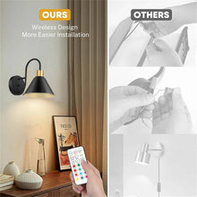 Load image into Gallery viewer, 2PKS Battery Operated Wall Sconces with Remote Dimmable Wireless LED Wall Lamp