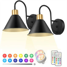 Load image into Gallery viewer, 2PKS Battery Operated Wall Sconces with Remote Dimmable Wireless LED Wall Lamp