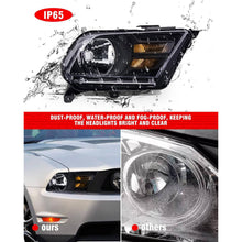 Load image into Gallery viewer, 2010-2014 Ford Mustang Black Headlights, Amber Corner Stealth Crystal Clear Lens Assembly, Left & Right Side Pair, Direct OEM Fit