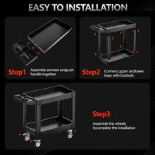 Load image into Gallery viewer, Heavy Duty Utility Cart with 2 Shelves, 550 lb Capacity, 360 Degree Swivel Wheels for Garage Warehouse Use