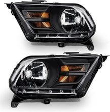 Load image into Gallery viewer, 2010-2014 Ford Mustang Black Headlights, Amber Corner Stealth Crystal Clear Lens Assembly, Left & Right Side Pair, Direct OEM Fit