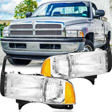 Load image into Gallery viewer, 1994-2002 Dodge Ram 1500 2500 3500 Chrome Headlights, Crystal Clear Lens Assembly, Left & Right Side Pair, Direct OEM Fit