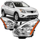 2008-2013 Nissan Rogue Chrome Headlights, Crystal Clear Lens Assembly, Left & Right Side Pair, Direct OEM Fit