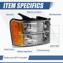 Load image into Gallery viewer, 2007-2013 GMC Sierra 1500 2500HD 3500HD Headlights, Chrome Clear Lens Assembly, Left & Right Side Pair, Direct OEM Fit