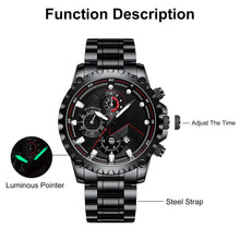Load image into Gallery viewer, Stainless Steel Black Chronograph Waterproof Watch