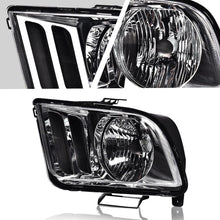 Load image into Gallery viewer, 2005-2009 Ford Mustang Black Housing Headlights, Halogen Crystal Clear Lens Assembly, Left & Right Side Pair, Direct OEM Fit