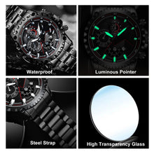 Load image into Gallery viewer, Stainless Steel Black Chronograph Waterproof Watch