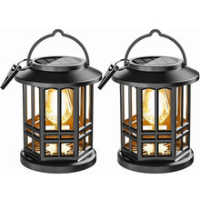 Load image into Gallery viewer, 2 Pack Solar Hanging Lanterns, Waterproof Outdoor Warm White LED Lights for Garden, Patio, Yard Decor