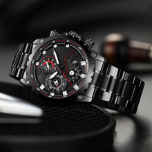 Load image into Gallery viewer, Stainless Steel Black Chronograph Waterproof Watch