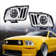 2005-2009 Ford Mustang Chrome LED DRL Halo Headlights, Projector Lens Assembly, Left & Right Side Pair, Direct OEM Fit