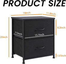 Load image into Gallery viewer, 2 Pack 2 Drawer Fabric Nightstand Set, Small Bedside Tables with Metal Frame & Adjustable Feet, Modern End Table Pair for Bedroom, Dorm, & Closet