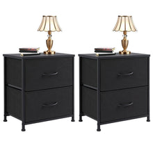 Load image into Gallery viewer, 2 Pack 2 Drawer Fabric Nightstand Set, Small Bedside Tables with Metal Frame & Adjustable Feet, Modern End Table Pair for Bedroom, Dorm, & Closet