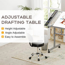 Load image into Gallery viewer, Adjustable Drafting Table on Wheels Glass Tabletop Drawing Desk with Storage Drawer