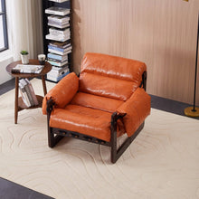 Load image into Gallery viewer, Vintage Leather Accent Chair Lounge Armchair with Wooden Frame for Living Room