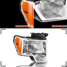Load image into Gallery viewer, 2009-2014 Ford F-150 Pickup Chrome Headlights, Styleside Crystal Clear Lens Assembly, Left & Right Side Pair, Direct OEM Fit