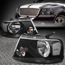 Load image into Gallery viewer, 2004-2008 Ford F-150 & 2006-2008 Lincoln Mark LT Black Housing Headlights, Halogen Stealth Crystal Clear Lens Assembly, Left & Right Side Pair, Direct OEM Fit