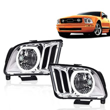 Load image into Gallery viewer, 2005-2009 Ford Mustang Chrome LED DRL Halo Headlights, Projector Lens Assembly, Left & Right Side Pair, Direct OEM Fit