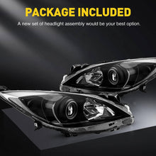 Load image into Gallery viewer, 2010-2013 Mazda 3 Chrome Headlights, Black Corner Crystal Clear Lens Assembly, Left & Right Side Pair, Direct OEM Fit