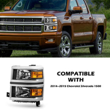 Load image into Gallery viewer, 2014-2015 Chevy Silverado 1500 Chrome Headlights, Crystal Clear Lens Assembly, Left & Right Side Pair, Direct OEM Fit