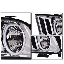 Load image into Gallery viewer, 2005-2009 Ford Mustang Chrome LED DRL Halo Headlights, Projector Lens Assembly, Left & Right Side Pair, Direct OEM Fit