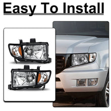 Load image into Gallery viewer, 2006-2014 Honda Ridgeline Black Housing Headlights, Amber Corner Crystal Clear Lens Assembly, Left & Right Side Pair, Direct OEM Fit